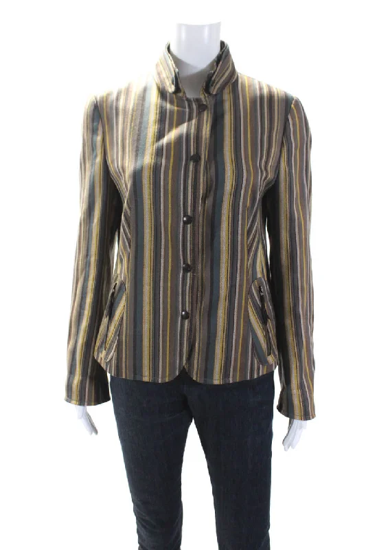 Akris Punto Womens Wool Long Sleeve Button Down Striped Jacket Brown Plaid Jacket Tartan Jacket Houndstooth Jacket