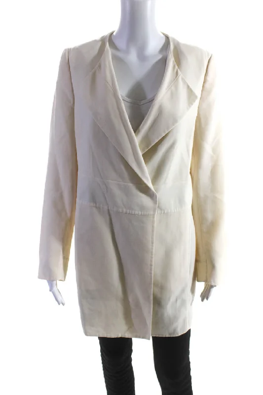 Akris Womens Wool Lightweight Snap Front Long Jacket Coat Ivory Zip Front Button Front Snap Front