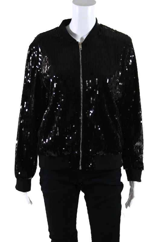 Apricot Womens Sequin Full Zip Bomber Jacket Black Ribbed Jacket Pleated Jacket Ruffled Jacket