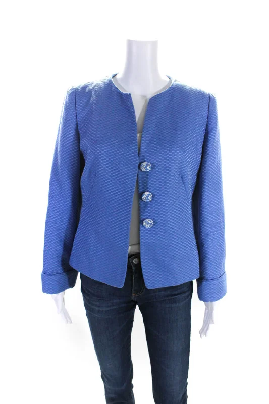 Armani Collezioni Womens Satin Jacquard Button Up Jacket Light Blue Chenille Jacket Brocade Jacket Lace Jacket