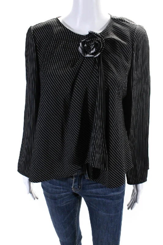 Armani Collezioni Womens Single Button Pinstriped Flower Jacket Black Wool 10 Fleece Jacket Down Jacket Parka