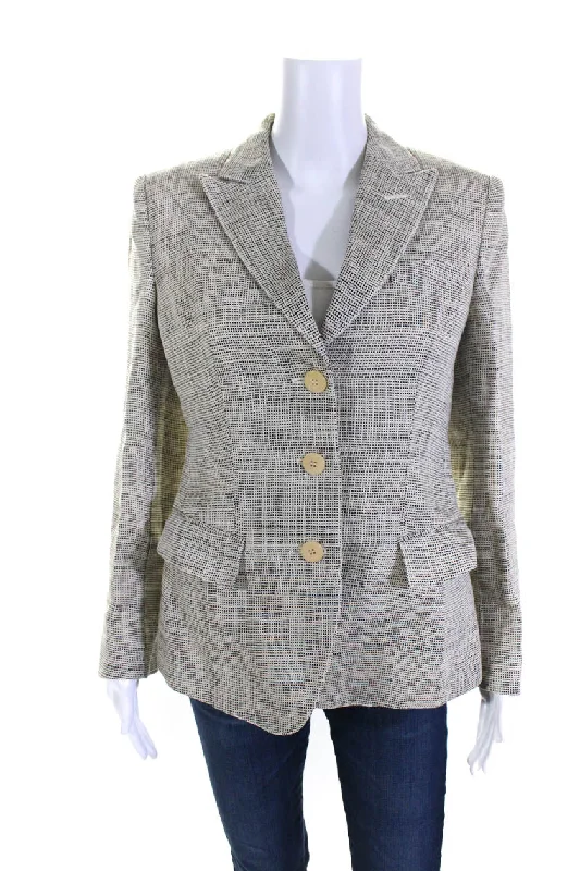 Armani Collezioni Womens Three Button Pointed Lapel Jute Jacket White Black 4 Mesh Jacket Canvas Jacket Denim Jacket