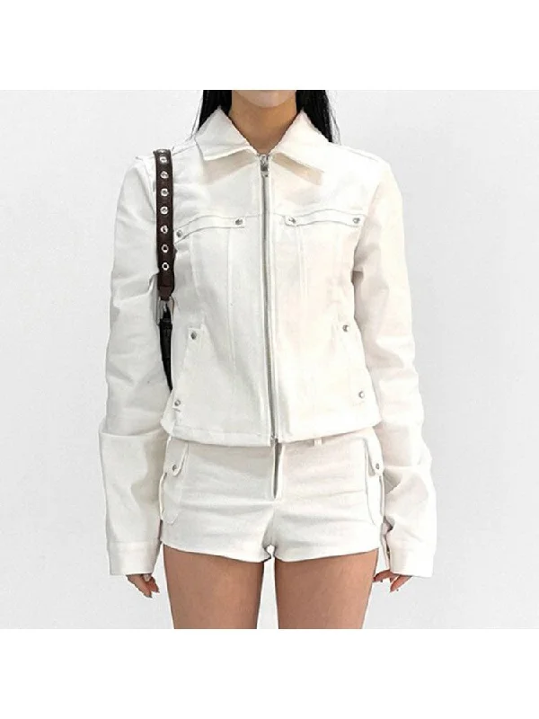 Beading Patchwork Stand Collar Zipper Jackets Zippered Front Buttoned Front Snap Front