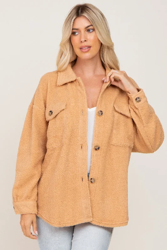 Beige Fleece Shirt Jacket Bomber Jacket Anorak Windbreaker