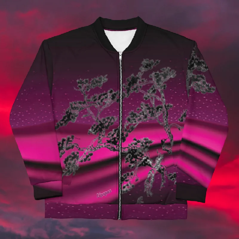 Bomber Jacket - Bonsai Sunset Striped Jacket Polka Dot Jacket Floral Jacket