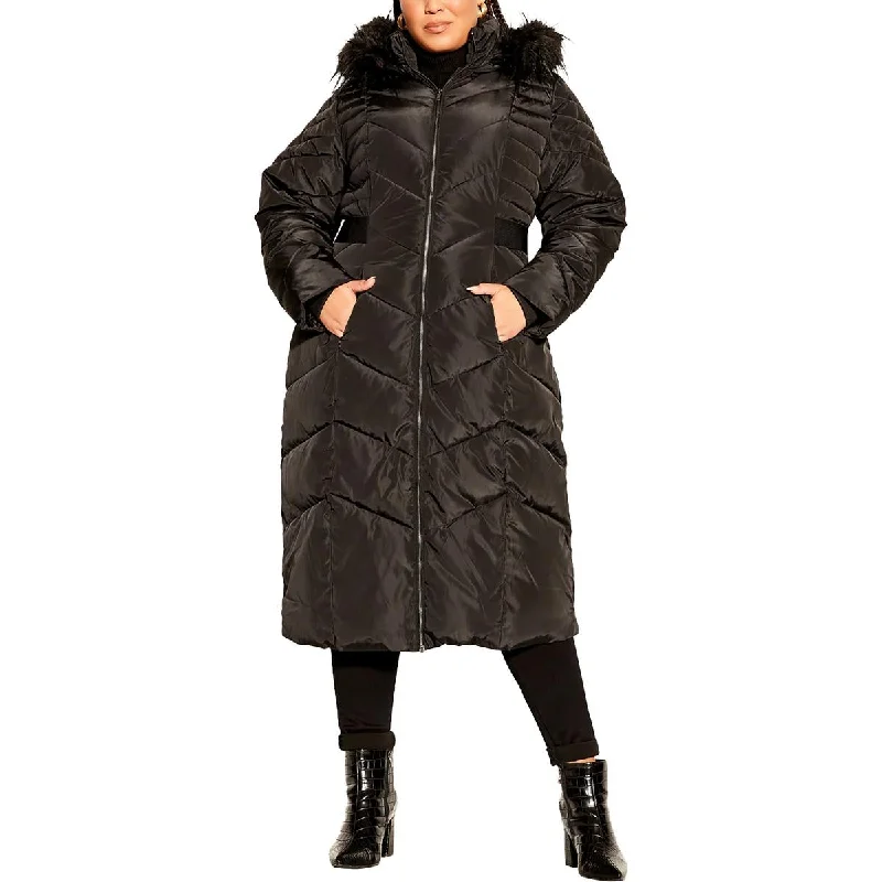 CCX Womens Plus Faux Fur Trim  Puffer Jacket Cardigan Sweater Pullover