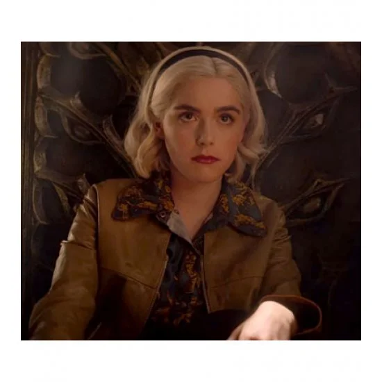 Chilling Adventures of Sabrina S03 Kiernan Shipka Brown Jacket Boat Neck Shawl Collar Notched Collar