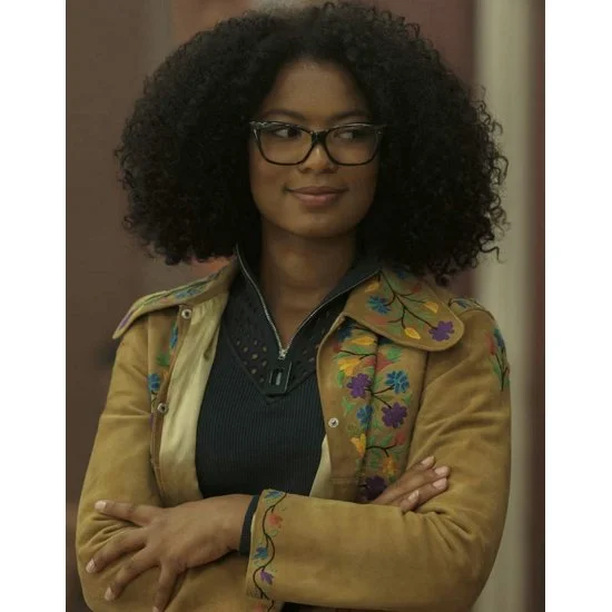 Jaz Sinclair Flower Embroidered Brown Jacket Chenille Jacket Brocade Jacket Lace Jacket