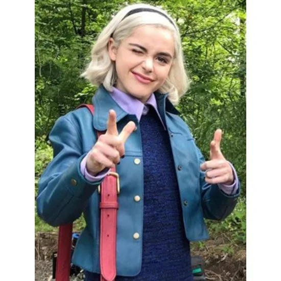 Chilling Adventures of Sabrina Kiernan Shipka Blue Jacket V-Neck Jacket Boat Neck Jacket Square Neck Jacket