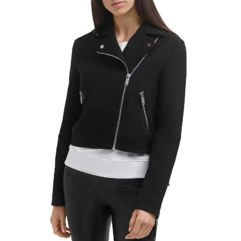 DKNY Womens Fringe Zip Front Motorcycle Jacket Fitted Jacket Loose Jacket Oversized Jacket