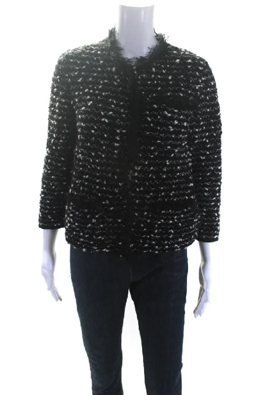 Dolce & Gabbana Womens Boucle Button Down Jacket Black White Wool Rayon Jacket Velvet Jacket Corduroy Jacket