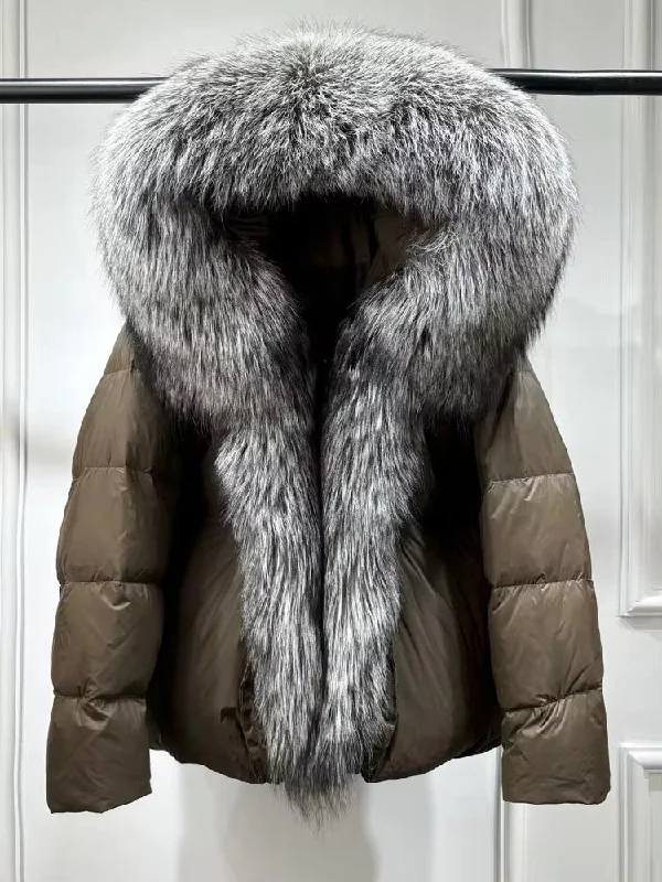 Elegant Women's Plus Size Duck Down Jacket with Real Fur. Women's Plus Size Jacket Jacket Blazer Coat