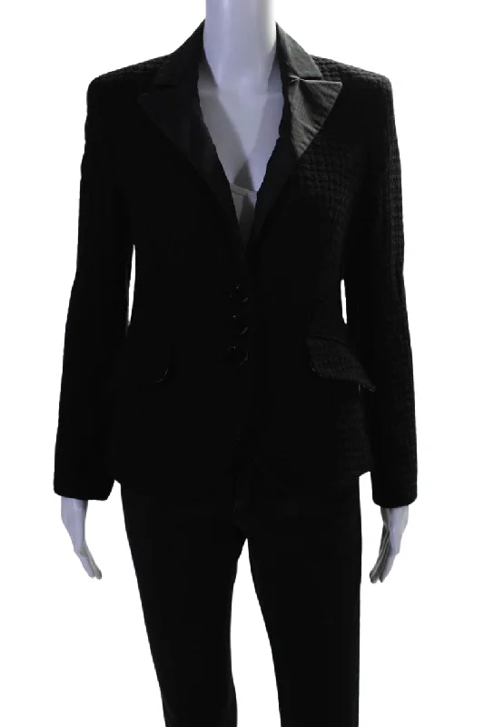 Etro Womens Tweed Knit Button Down Jacket Black Wool Blend Notch Collar Peter Pan Collar Cowl Neck