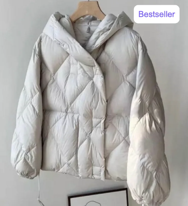 Featherlight Comfort: Women's Hooded Lightweight Duck Down Jacket. Jacket Large size Wool Jacket Cashmere Jacket Tweed Jacket