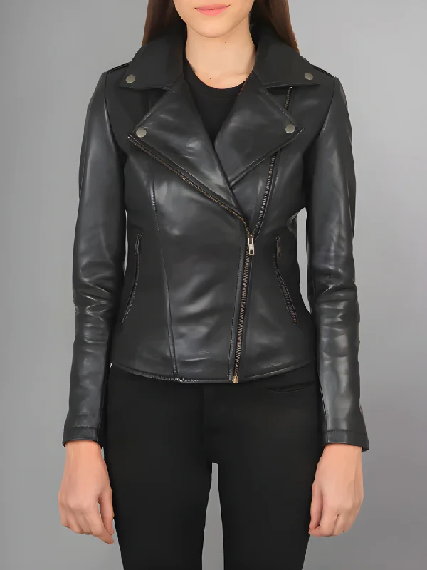 Women Flashback Black Leather Biker Jacket Knit Fabric Woven Fabric Fleece Fabric