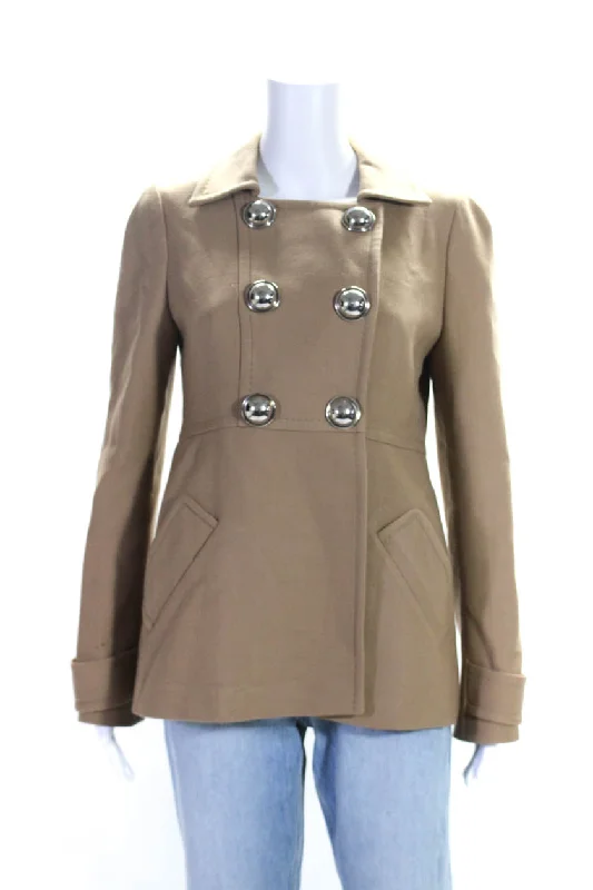 Giambattista Valli Womens Double Breasted Collared Jacket Brown Wool Elasticated Jacket Padded Jacket Insulated Jacket