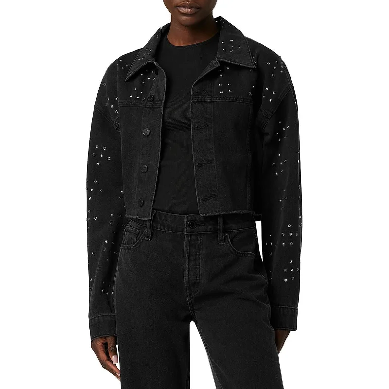 Hudson Womens Crop Denim Denim Jacket Welt Pockets Slit Pockets Flap Pockets
