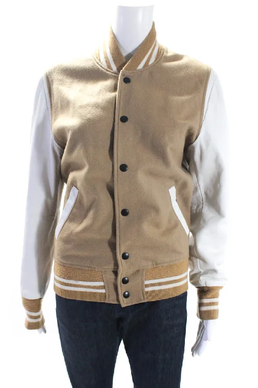 John Elliott Women's Long Sleeves Button Up Pockets Bomber Jacket Beige Anorak Shell Jacket Lightweight Jacket