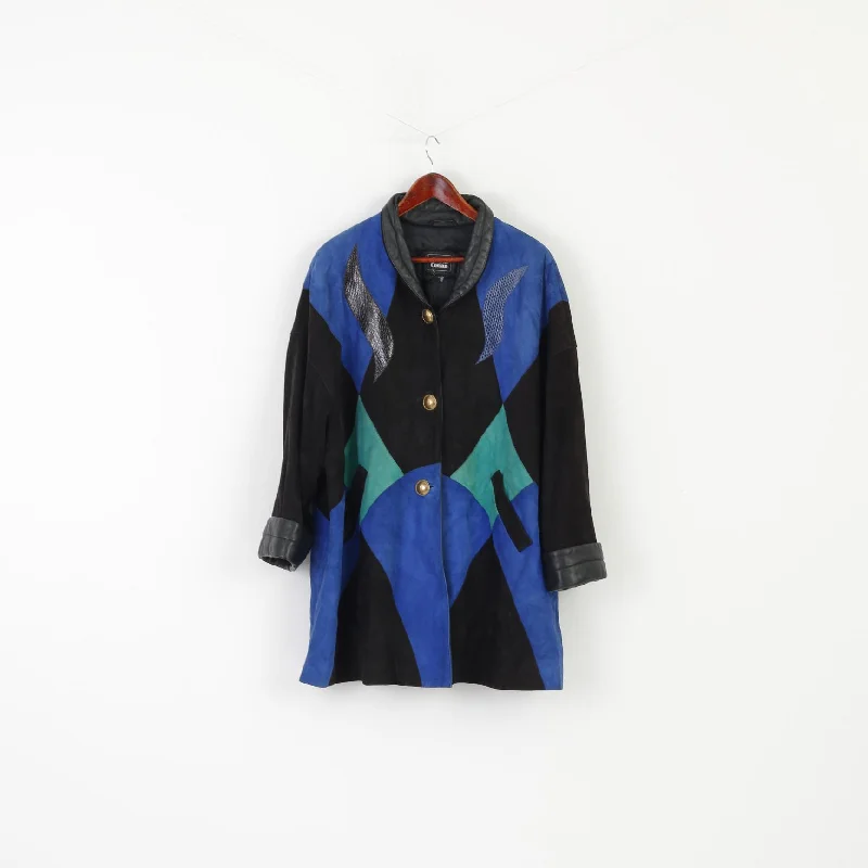 Jutta Covian Women 40 10 M Jacket Blue Ptachwork Vintage 80s Spain Shoulder Pads Oversize Top Herringbone Jacket Houndstooth Jacket Plaid Jacket