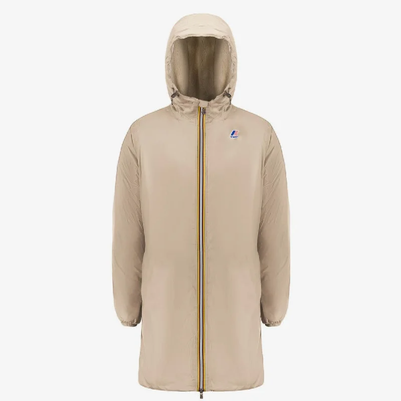 Eiffel Orsetto - Unisex Sherpa Lined Waterproof Rain Jacket in Beige Grey Chenille Fabric Brocade Fabric Lace Fabric