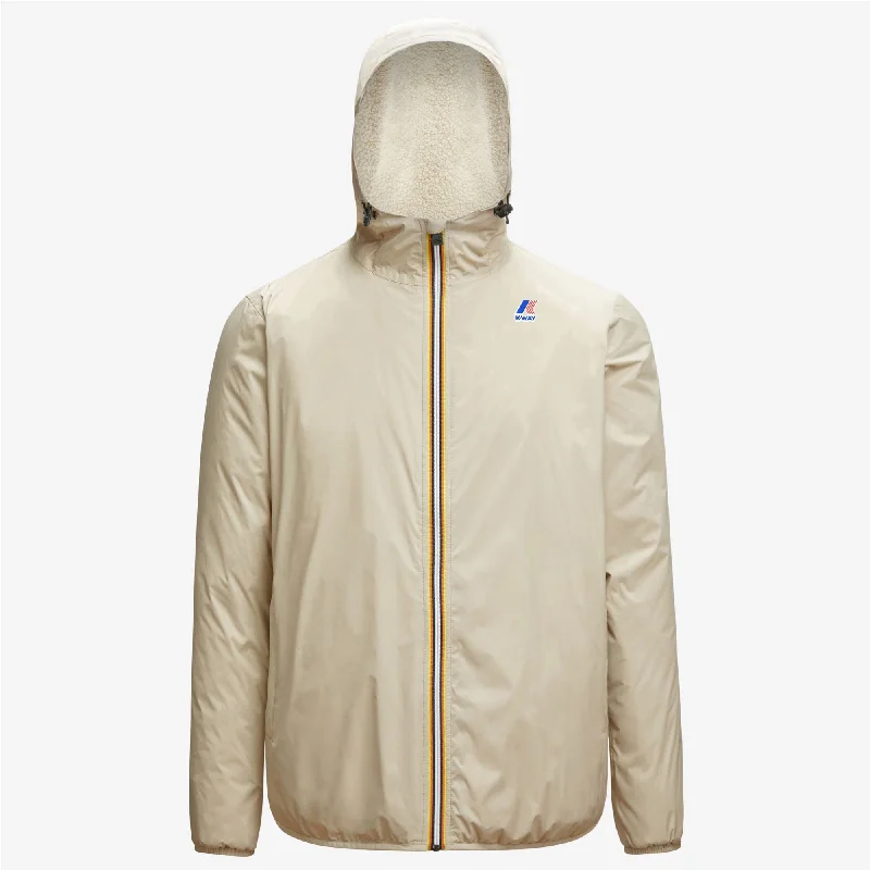 Claude Orsetto - Unisex Sherpa Lined Waterproof Full Zip Rain Jacket in Beige Grey One-Shoulder Jacket Off-the-Shoulder Jacket Asymmetrical Jacket