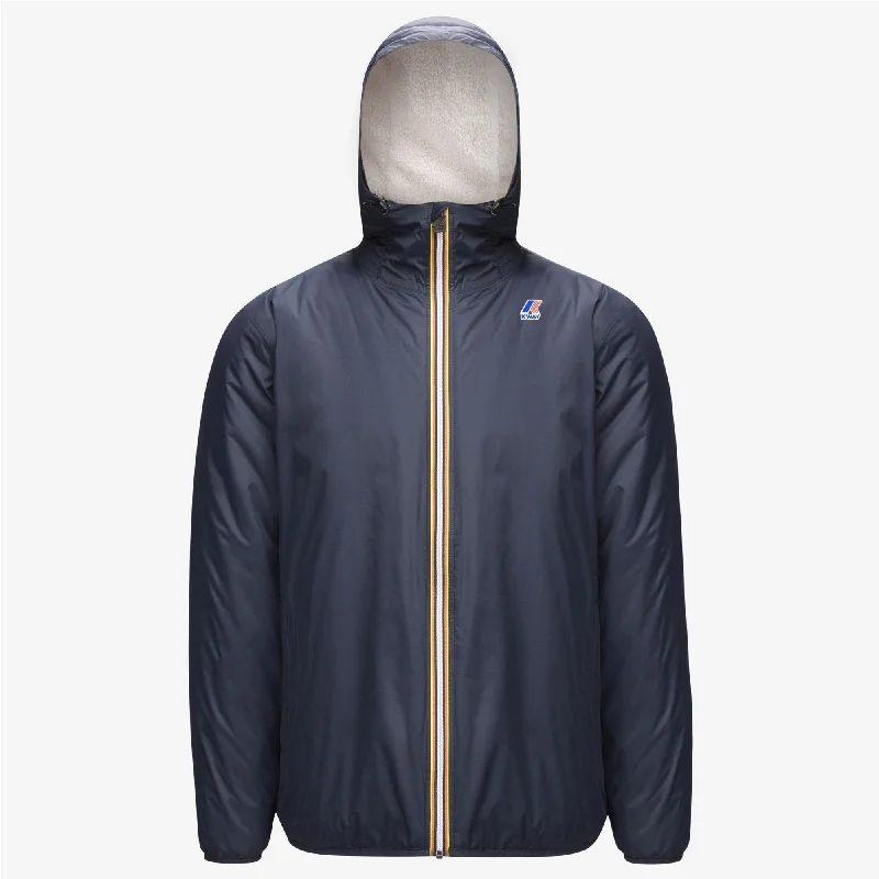 Claude Orsetto - Unisex Sherpa Lined Waterproof Full Zip Rain Jacket in Blue Depht Embroidered Jacket Appliqued Jacket Beaded Jacket