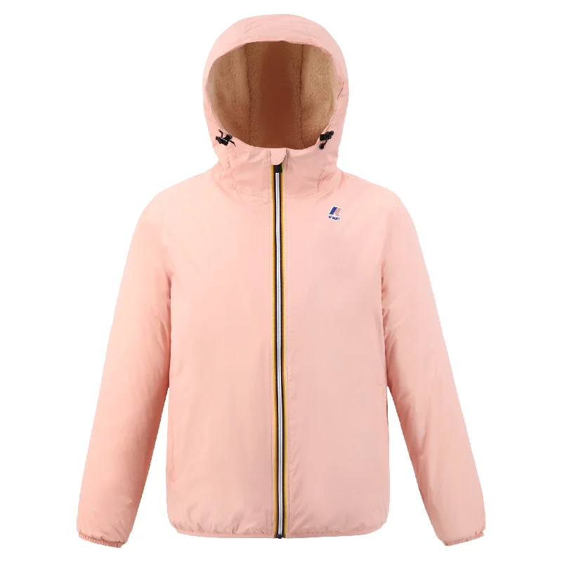 Claude Orsetto - Unisex Sherpa Lined Waterproof Full Zip Rain Jacket in Pink Intense Rayon Fabric Velvet Fabric Corduroy Fabric
