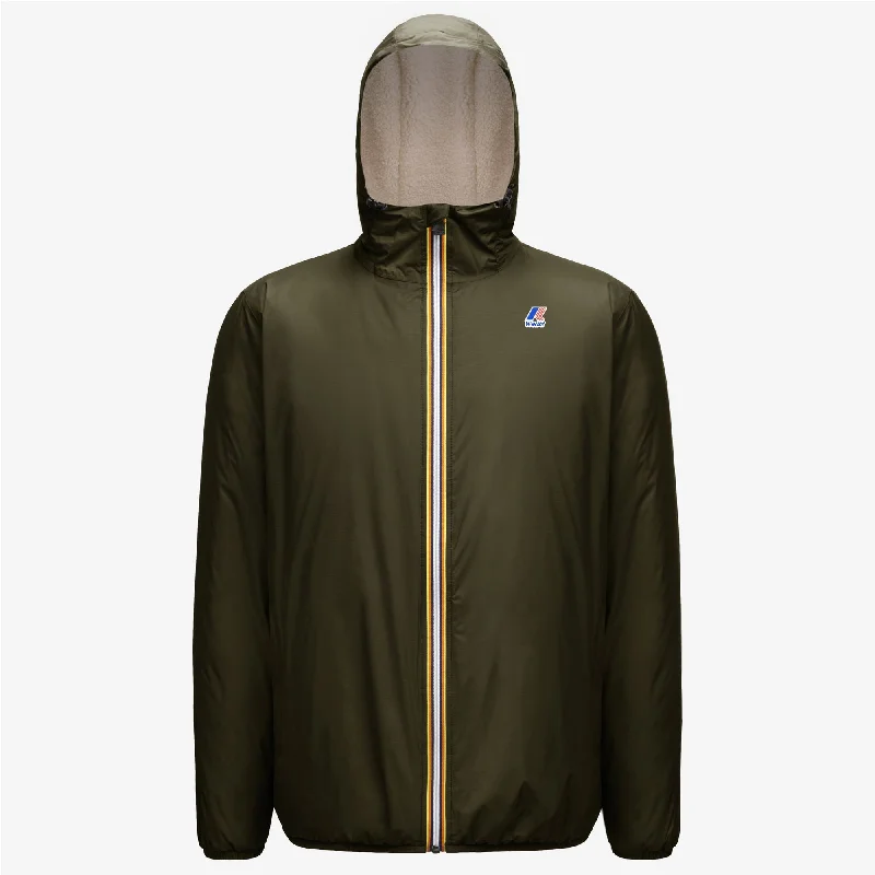 Claude Orsetto - Unisex Sherpa Lined Waterproof Full Zip Rain Jacket in Green Blackish Cotton Fabric Linen Fabric Terry Fabric