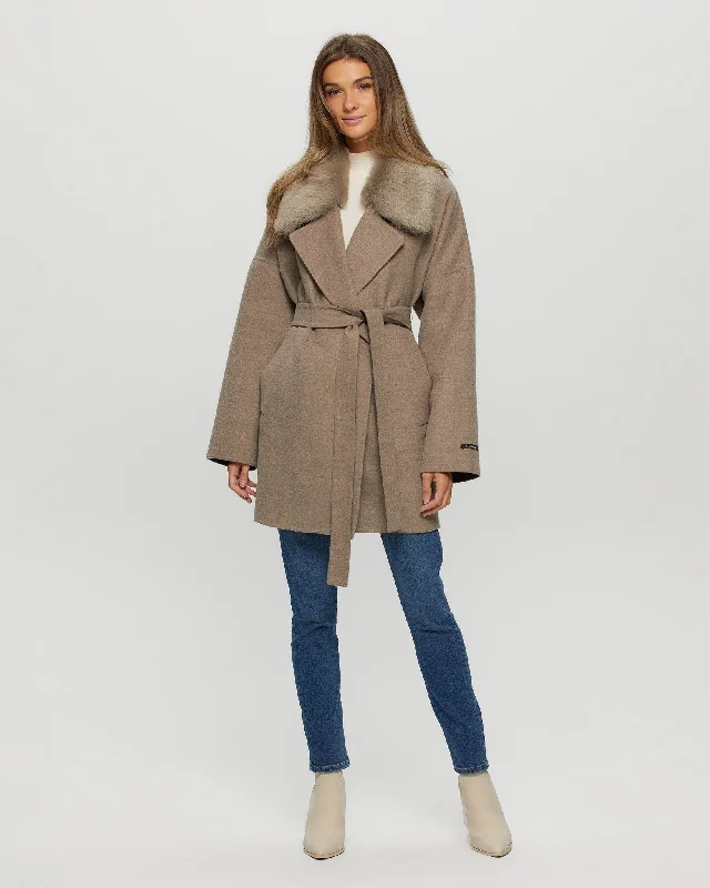 Loro Piana Cashmere & Wool Belted Jacket with Detachable Toscana Shearling Lamb Trim Elasticated Jacket Padded Jacket Insulated Jacket