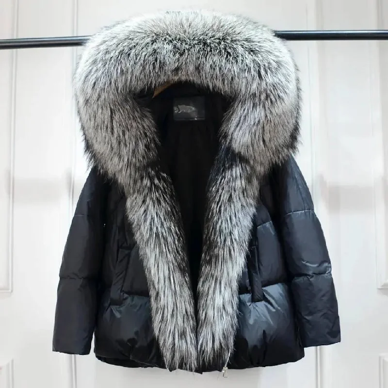 Luxe Warmth: Women's Duck Down Jacket with Natural Fur - Stylish Winter Comfort Corduroy Jacket Velvet Jacket Brocade Jacket