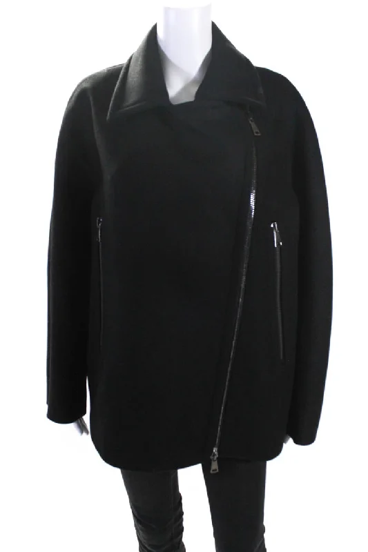Mantu Womens Asymmetrical Compact Wool Full Zip Coat Jacket Black Hooded Jacket Caped Jacket Shawl Collar Jacket