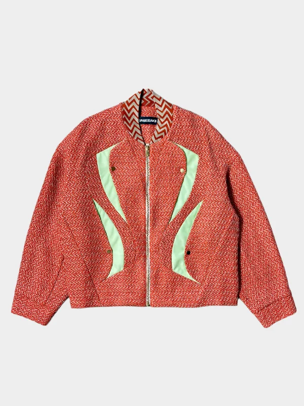 Monica Short Jacket Flame Basket Weave Wool Fabric Cashmere Fabric Tweed Fabric