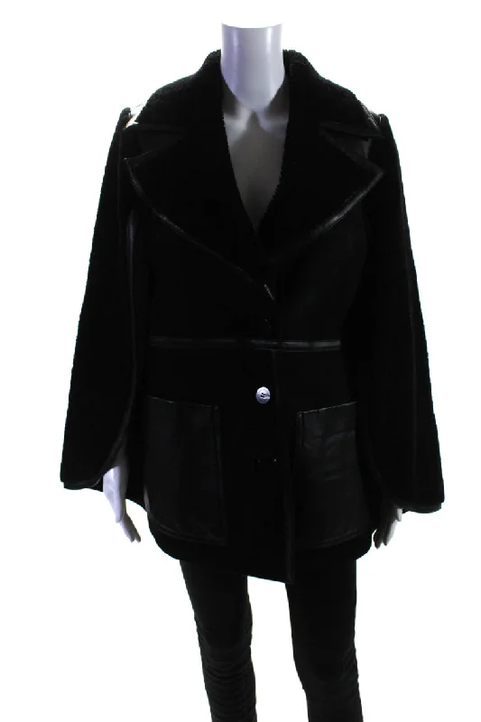 Neil Barrett Womens Shearling Lined Suede Leather Cape Jacket Black Oversized Jacket Tailored Jacket Straight Jacket