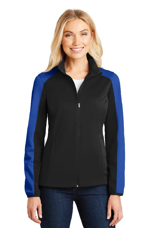 Port Authority Womens Active Wind & Water Resistant Full Zip Jacket - Deep Black/True Royal Blue - Closeout Notch Collar Peter Pan Collar Cowl Neck