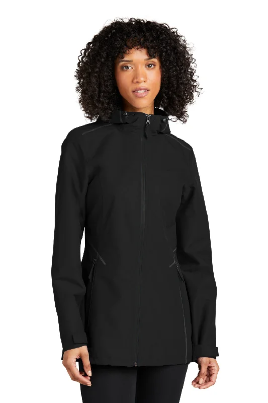 Port Authority Womens Collective Tech Waterproof Full Zip Outer Shell Hooded Jacket - Deep Black Zip Front Button Front Snap Front