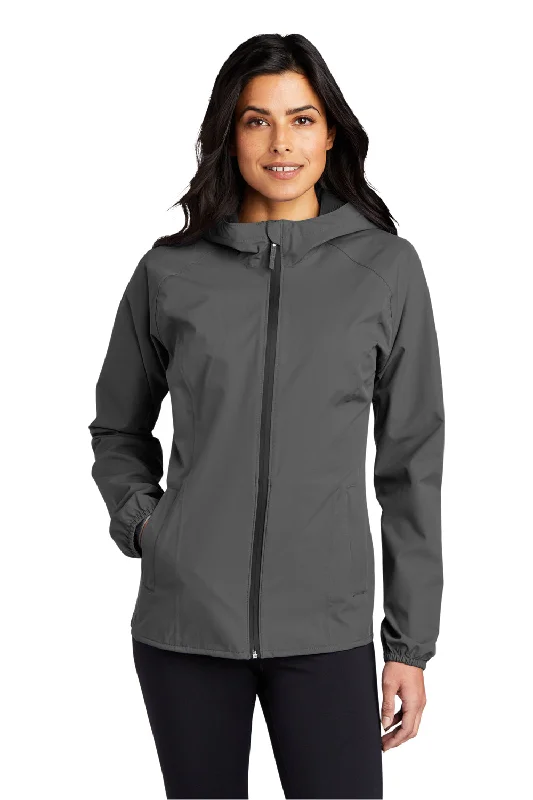 Port Authority Womens Essential Waterproof Full Zip Hooded Rain Jacket - Graphite Grey Trench Coat Raincoat Waterproof Jacket