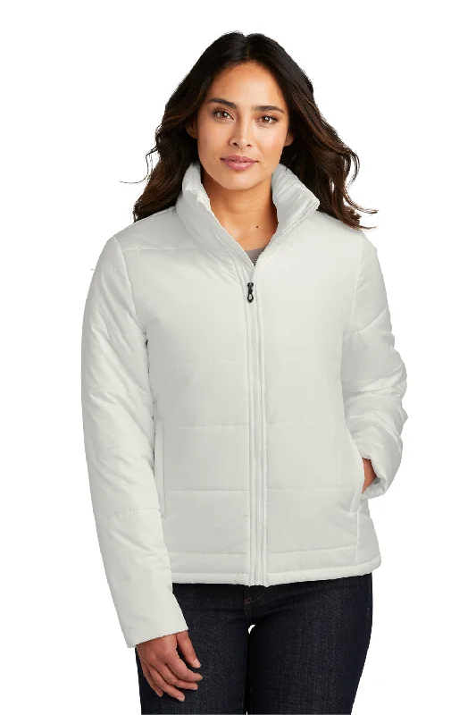 Port Authority Womens Water Resistant Full Zip Puffer Jacket - Marshmallow White Denim Fabric Leather Fabric Suede Fabric