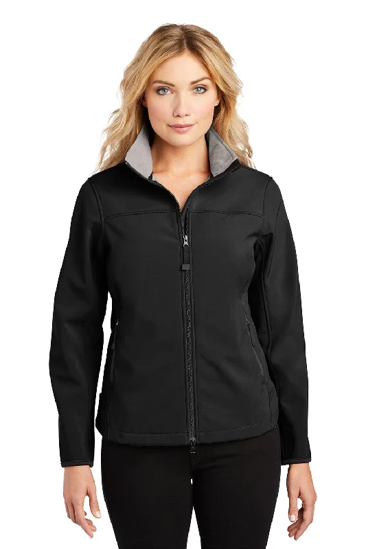 Port Authority Womens Glacier Wind & Water Resistant Full Zip Jacket - Black/Chrome Grey Faux Fur Jacket Real Fur Jacket Shearling Jacket
