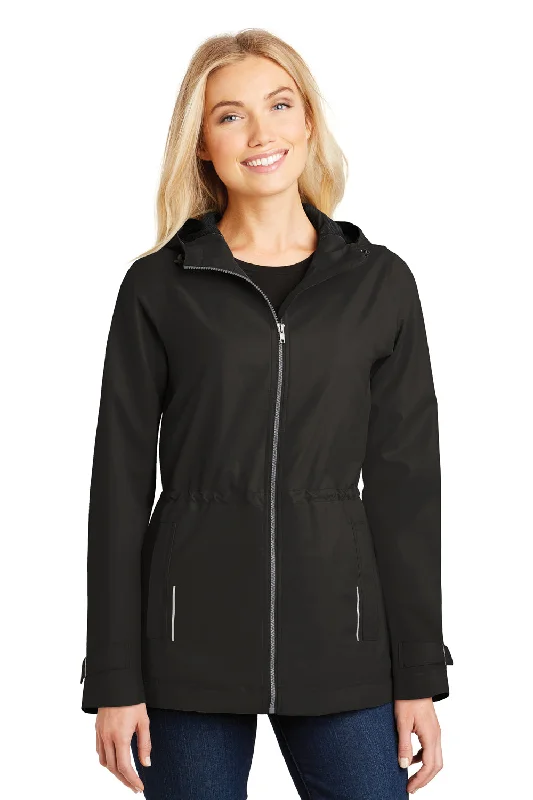 Port Authority Womens Northwest Slicker Waterproof Full Zip Hooded Jacket - Black Stand-Up Collar Roll-Neck Collar Turtle Neck