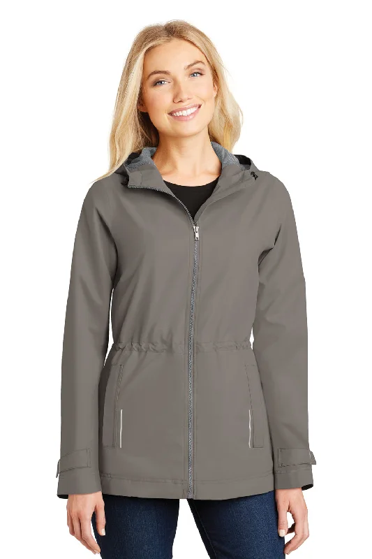 Port Authority Womens Northwest Slicker Waterproof Full Zip Hooded Jacket - Northern Grey V-Neck Jacket Boat Neck Jacket Square Neck Jacket