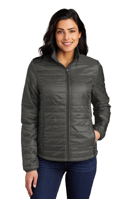 Port Authority Womens Water Resistant Packable Puffy Full Zip Jacket - Sterling Grey/Graphite Grey Fleece Fabric Down Fabric Feather Fabric