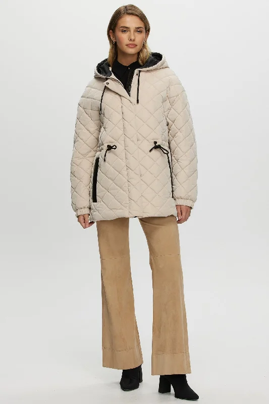 Quilted Fabric Zip Jacket with Hood Zippered Front Buttoned Front Snap Front