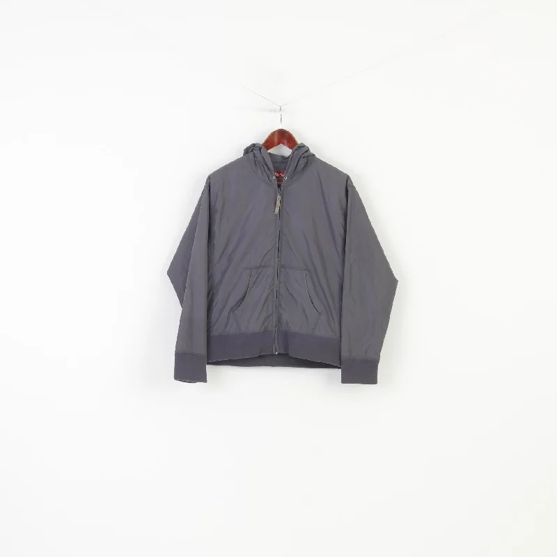 Replay Women M Jacket Lightweight Grey Full Zipper Hood Nylon Vintage Top Toggled Jacket Drawstring Jacket Belted Jacket