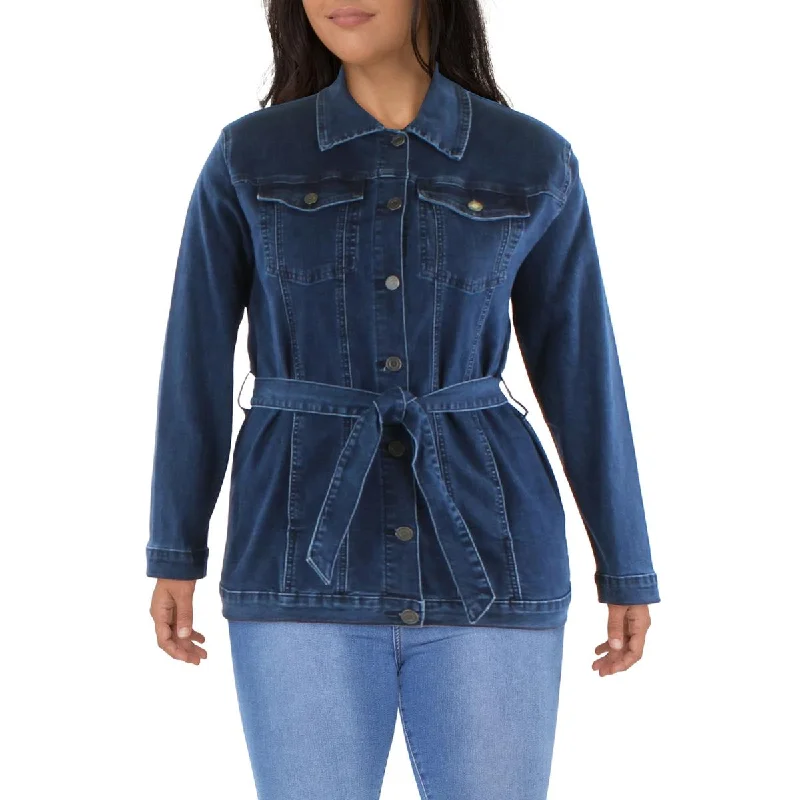 Rubberband Jeans Womens Modern Fit Belted Denim Jacket Tiered Jacket Buttoned Jacket Zippered Jacket