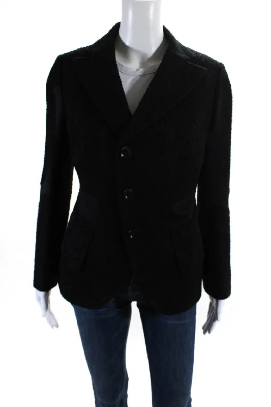 Shiro Sakai Womens Three Button New Classic Tailored Jacket Jet Black Satin Jacket Silk Jacket Chiffon Jacket
