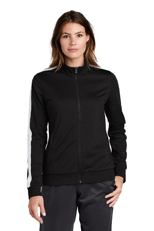 Sport-Tek Womens Full Zip Track Jacket - Black/White A-Line Jacket Boat Neck Shawl Collar