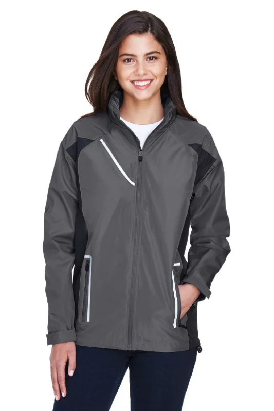 Team 365 Womens Dominator Waterproof Full Zip Hooded Jacket - Graphite Grey A-Line Jacket Boat Neck Shawl Collar