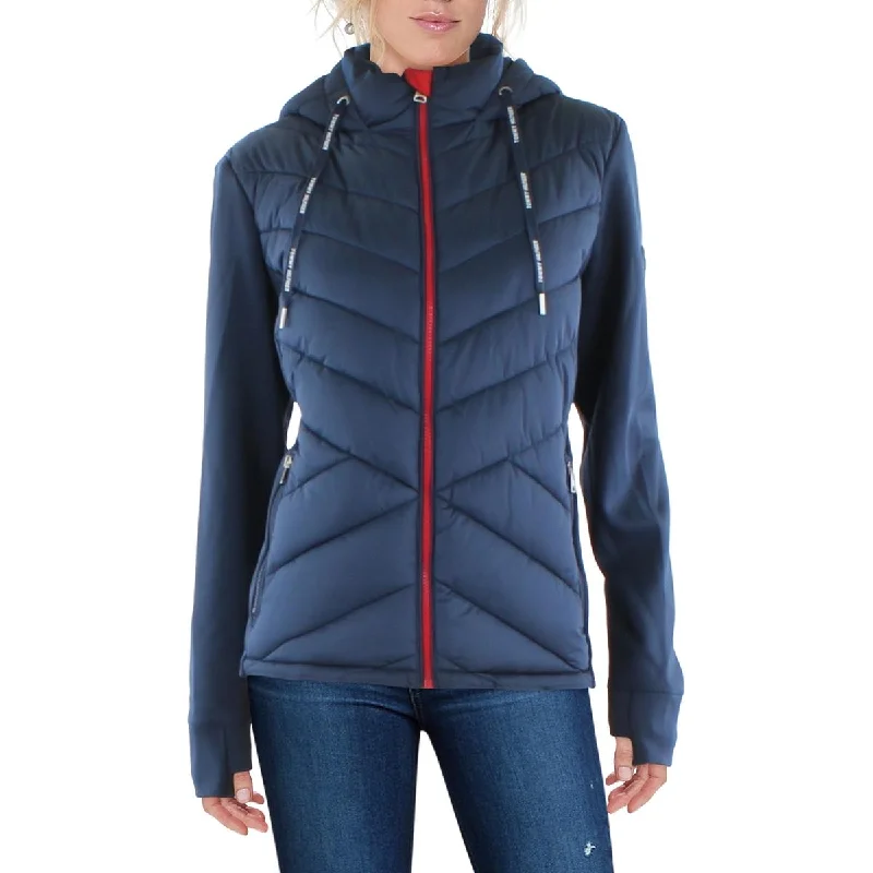 Tommy Hilfiger Sport Womens Quilted Long Sleeves Puffer Jacket Print Jacket Jacquard Jacket Patchwork Jacket