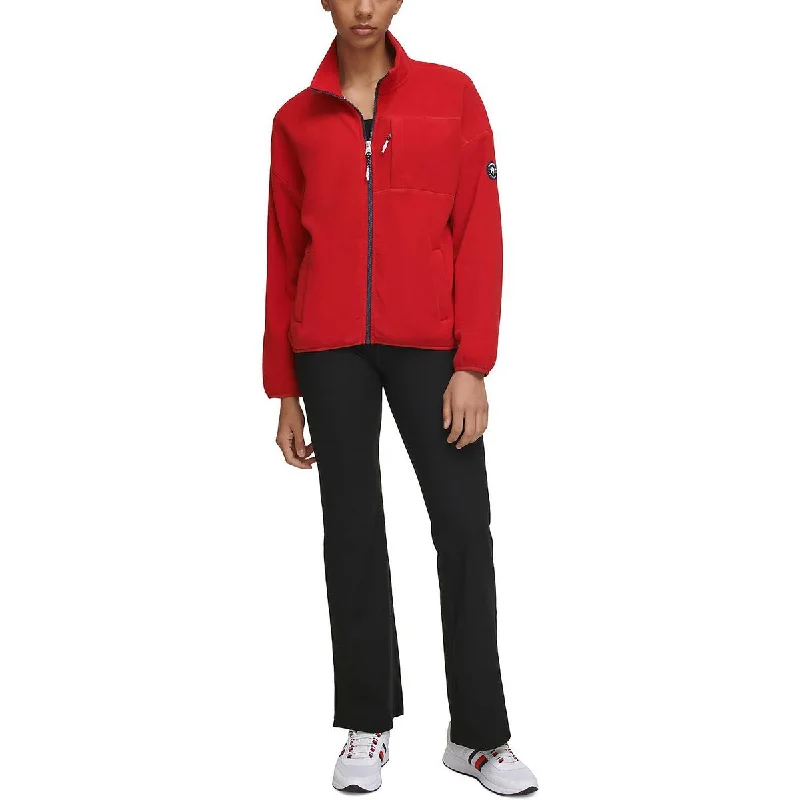 Tommy Hilfiger Sport Womens Zip-Front Long Sleeves Fleece Jacket Stand-Up Collar Roll-Neck Collar Turtle Neck