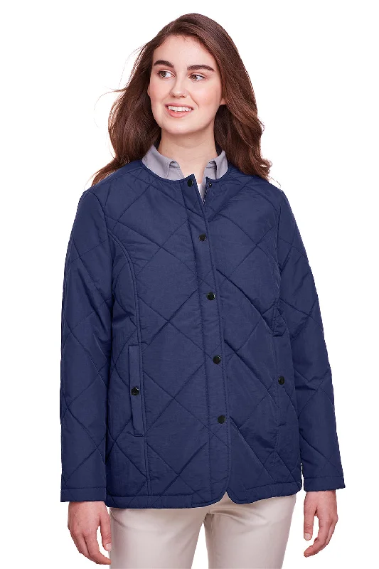 UltraClub Womens Dawson Quilted Water Resistant Full Zip Jacket - Navy Blue - Closeout Herringbone Jacket Houndstooth Jacket Plaid Jacket